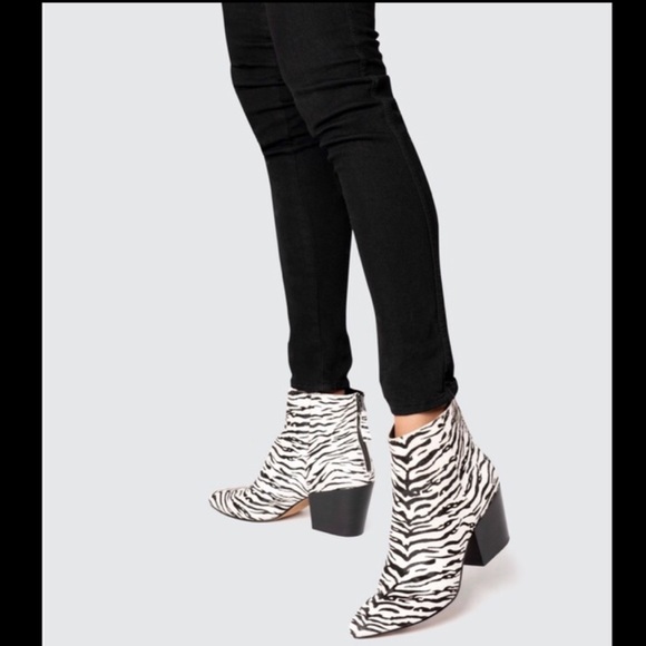 Dolce Vita ZEBRA Print Booties Calf Hair Leather ANKLE Boots Black/White 6.5M